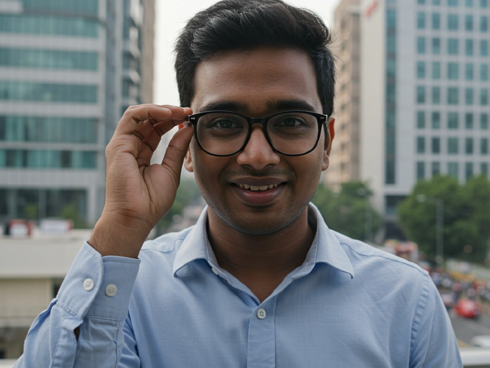 South Asian man wearing glasses