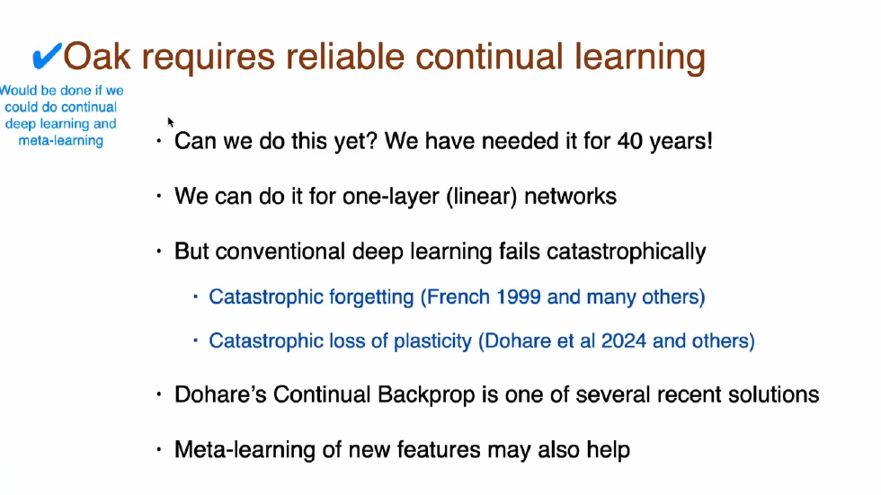 OaK Requires Reliable Continual Learning