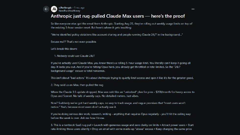 Anthropic just rug-pulled Claude Max users — here’s the proof - Reddit