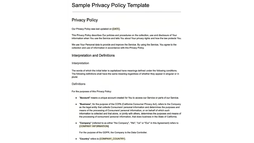 Sample Privacy Policy Template